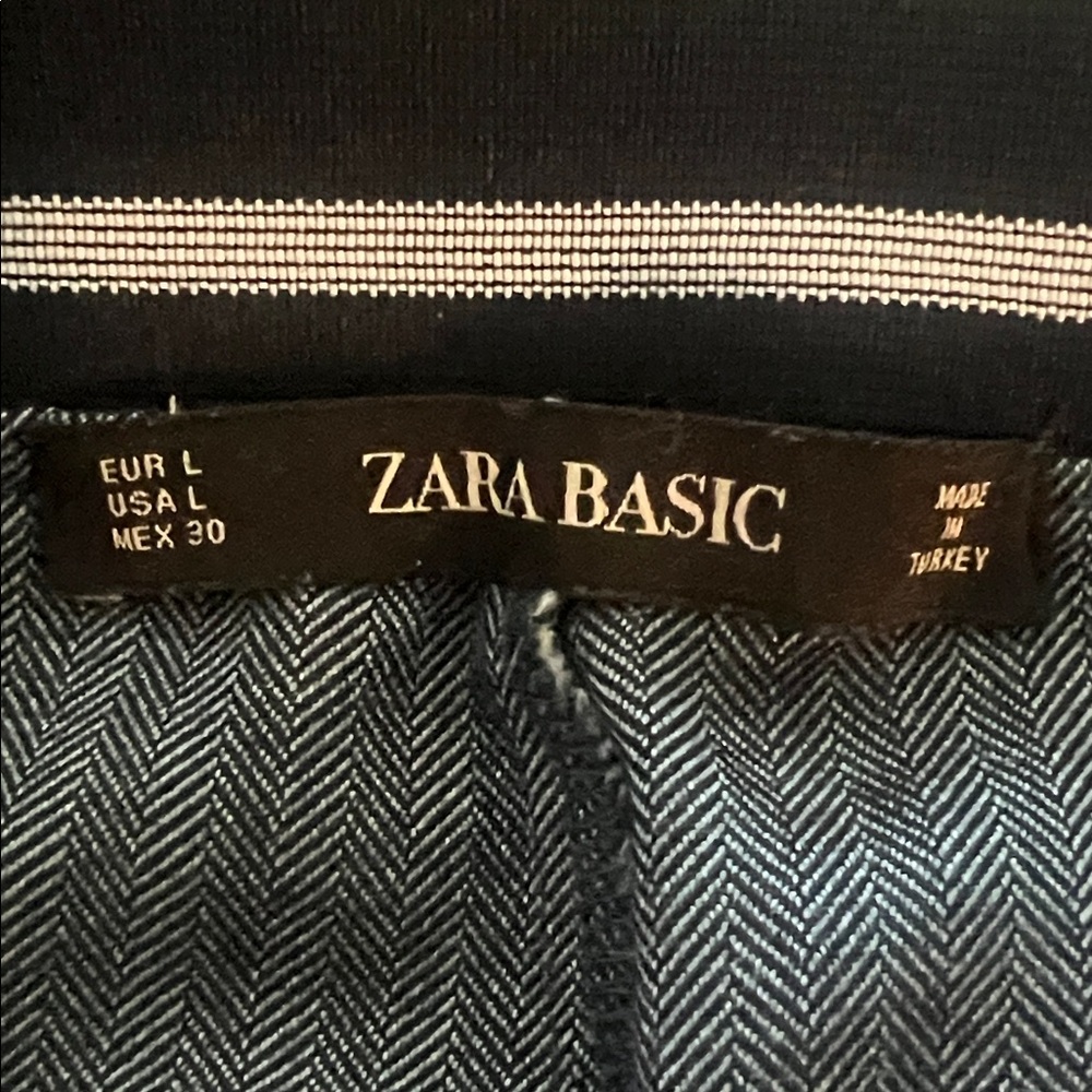 Zara Basic Blue Herringbone Ankle Cropped Pants - image 4